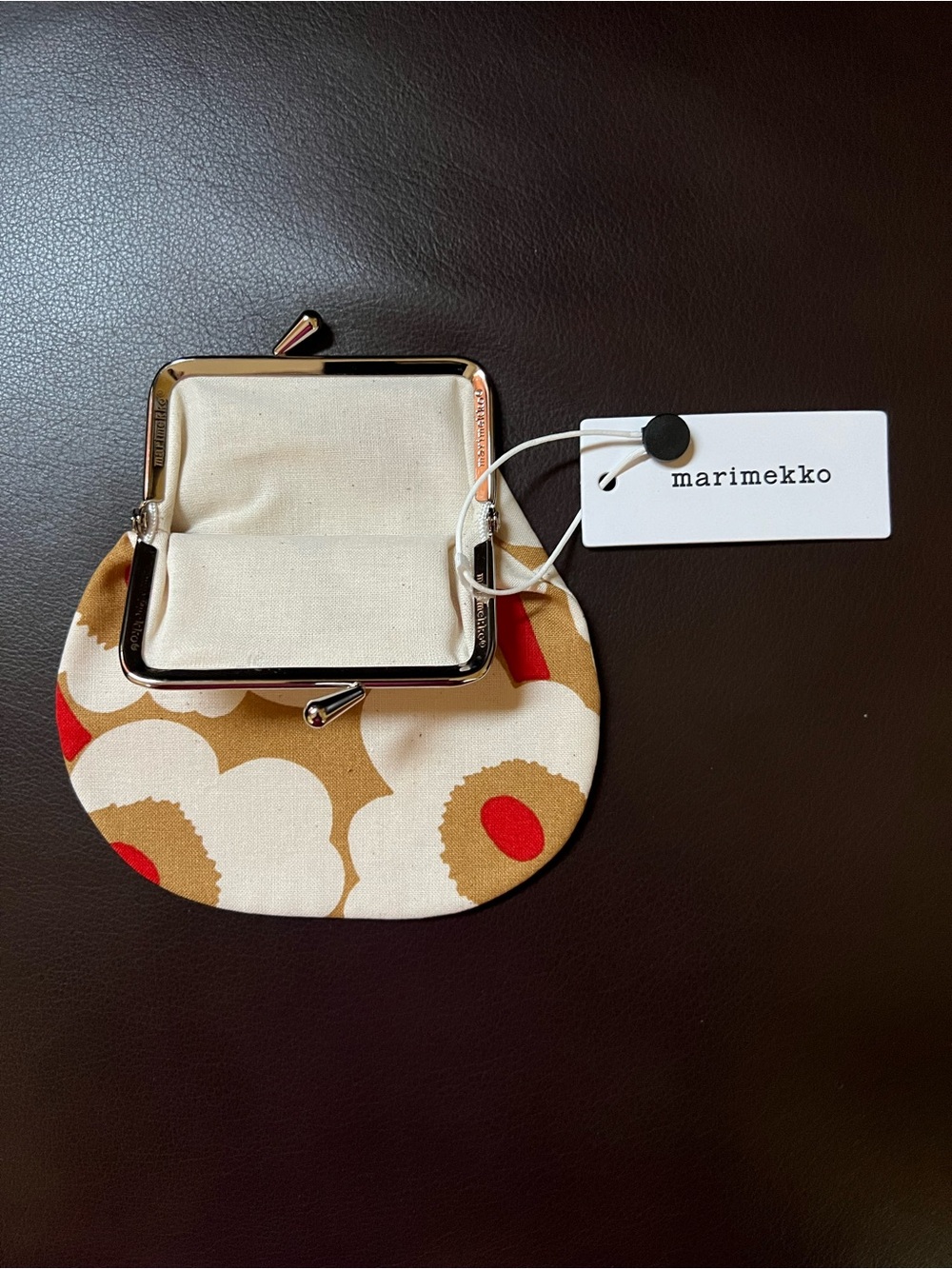 Marimekko Wallet Unikko Tan and Red Small Coin Purse - Picture 3 of 11